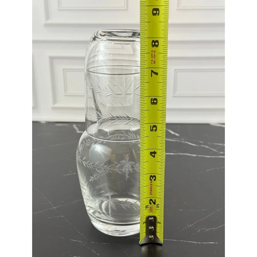 VTG Floral Etched Clear Crystal Carafe with Water Glass Set 7